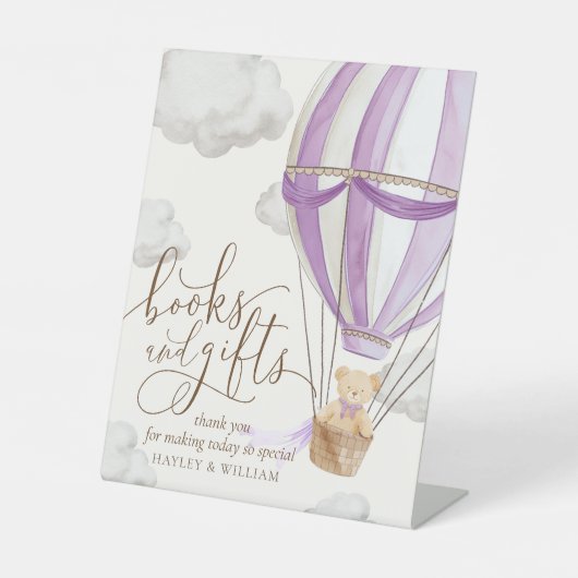 Pinkfarbene Bücher und Geschenke Kinderdusche wart Sockelschild (Vorderseite)