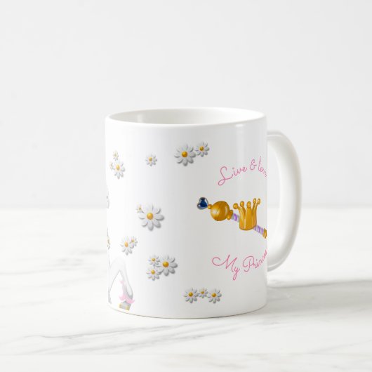 Pinkfarbene Einhornprinzessin mit Kronleuchten Kaffeetasse (VorderseiteRechts)