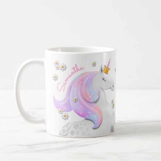 Pinkfarbene Einhornprinzessin mit Kronleuchten Kaffeetasse (Links)