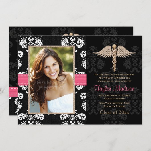 Pinkfarbene Einladung (Vorne/Hinten)