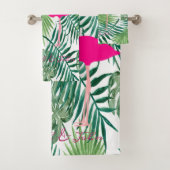 Pinkfarbene Flamingos in Liebe, Palm-Blätter Badhandtuch Set (Insitu)
