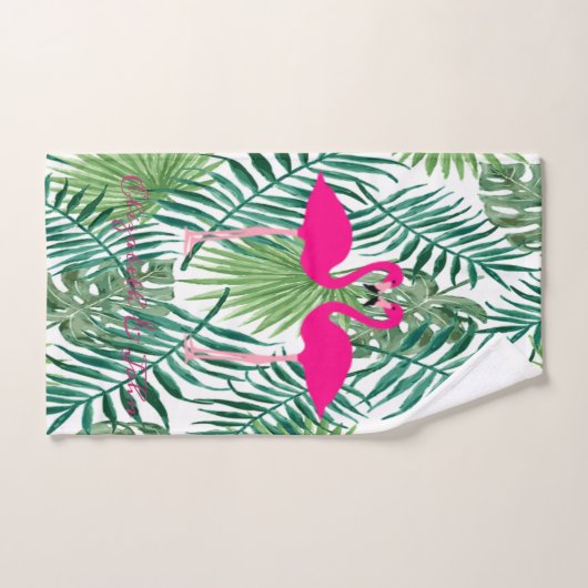 Pinkfarbene Flamingos in Liebe, Palm-Blätter Badhandtuch Set (Handtuch)