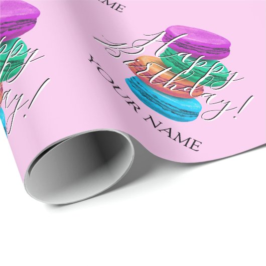 Pinkfarbene französische Macaron-Kekse zum Geburts Geschenkpapier (Rolleneckpunkt)