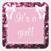 Pinkfarbene Glitzern mit Baby Girl Dusche Quadratischer Aufkleber (Vorderseite)