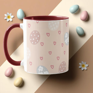 Pinkfarbene Herzen und Kreise Muster Ostern Tasse