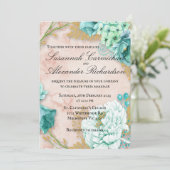 Pinkfarbene Hochzeit mit Minze und Blütenpink Einladung (Stehend Vorderseite)