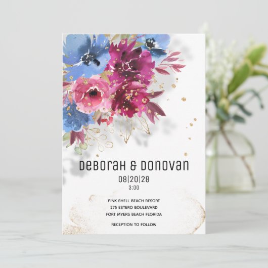 Pinkfarbene Hochzeitseinladung Ankündigung (Stehend Vorderseite)