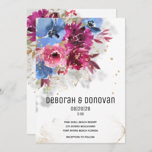 Pinkfarbene Hochzeitseinladung Ankündigung (Vorne/Hinten)