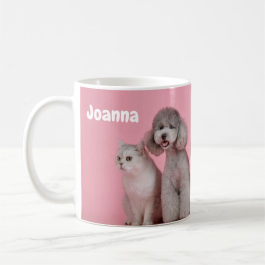 Pinkfarbene Hunde und Katzen - benutzerdefinierter Kaffeetasse (Links)