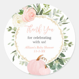 Pinkfarbene Kürbis elegante Herbstdusche Runder Aufkleber