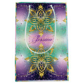 Pinkfarbene lila Ferien Schneeflocken Mittlere Geschenktüte (Vorderseite)