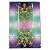 Pinkfarbene lila Ferien Schneeflocken Mittlere Geschenktüte (Rückseite)