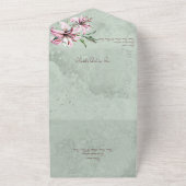 Pinkfarbene Lilien auf Geröll mit QR-Code All In One Einladung (Außenbereich)