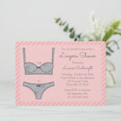 Pinkfarbene Lingerdusche Streifen mit grauer Einla Einladung (Stehend Vorderseite)