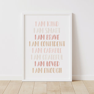 Pinkfarbene neutrale Affirmation für das Kinderzim Poster