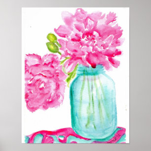 Pinkfarbene Peongs in Canning Jar Poster