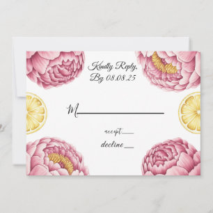 Pinkfarbene Peonies und Lemon Wedding RSVP Cards Einladung