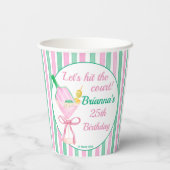 Pinkfarbene Pickleball-Geburtstagsparty Pappbecher (Rückseite)
