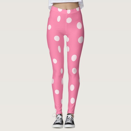 Pinkfarbene Polka-Punkte auf rosa Leggings (Vorderseite)