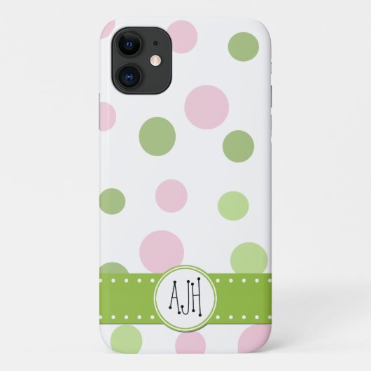 Pinkfarbene Polka-Punkte, grüne Polka-Punkte, Mono Case-Mate iPhone Hülle (Rückseite)