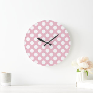 Pinkfarbene Polka-Punkte, Polka-Punktmuster, Punkt Große Wanduhr