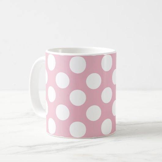 Pinkfarbene Polka-Punkte, Polka-Punktmuster, Punkt Kaffeetasse (Vorderseite Links)