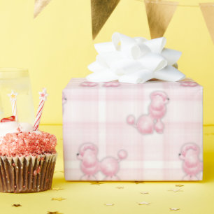 Pinkfarbene Poodles auf Kariert Geschenkpapier