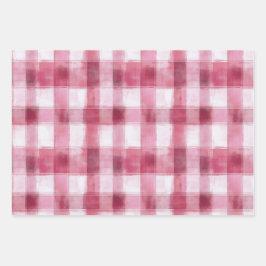 Pinkfarbene Punkte und Geschenkidee auf einem kari Geschenkpapier Set