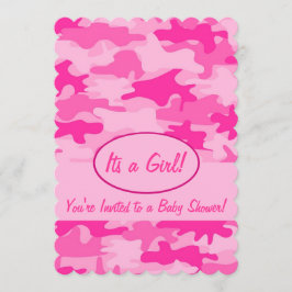 Pinkfarbene rosa Camouflage-Tarnungs-Baby-Dusche Einladung