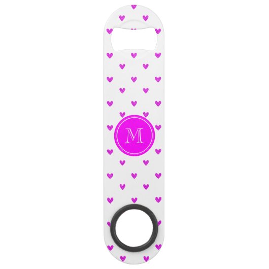 Pinkfarbene rosa Glitzer-Herzen mit Monogramm Speedflaschenöffner (Vorderseite)