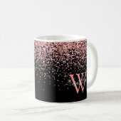 Pinkfarbene schwarze Glitter-Monogramm Kaffeetasse (VorderseiteRechts)