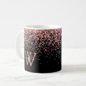 Pinkfarbene schwarze Glitter-Monogramm Kaffeetasse (Vorderseite Links)