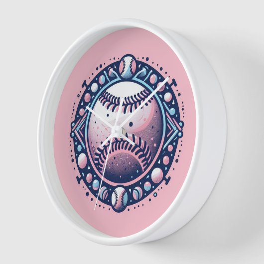 Pinkfarbene Softball- oder Baseball-Wall-Uhr Uhr (Winkel)