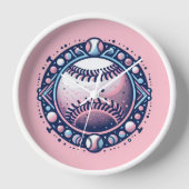 Pinkfarbene Softball- oder Baseball-Wall-Uhr Uhr (Vorderseite)
