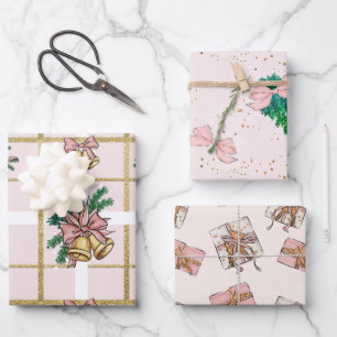 pinkfarbene, spielerisch gürtelnde Papierblätter Geschenkpapier Set