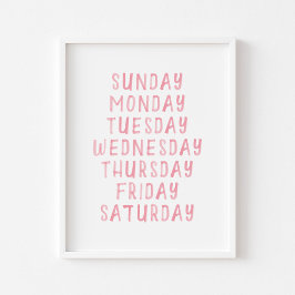 Pinkfarbene Tage der Woche pädagogisches Poster