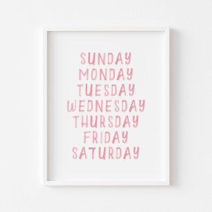Pinkfarbene Tage der Woche pädagogisches Poster