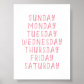 Pinkfarbene Tage der Woche pädagogisches Poster (Vorne)