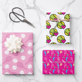 💟 Pinkfarbene Tennismotive auf Packpapier Geschenkpapier Set