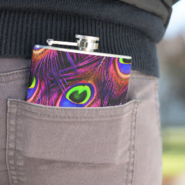 Pinkfarbene und lila Pfauenfederstruktur Flachmann