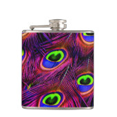 Pinkfarbene und lila Pfauenfederstruktur Flachmann (Vorderseite)