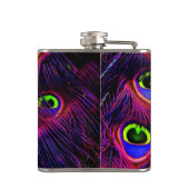 Pinkfarbene und lila Pfauenfederstruktur Flachmann (Rückseite)