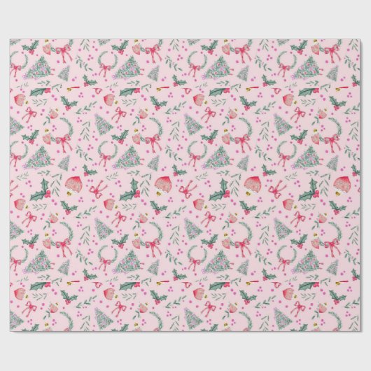 Pinkfarbene Weihnachten Geschenkpapier (Flach)