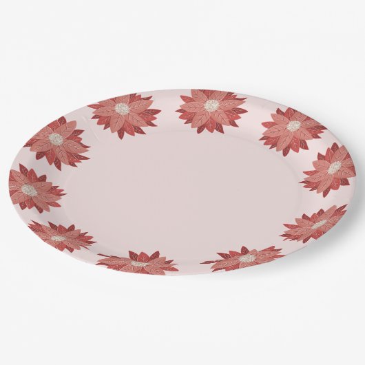 pinkfarbene Winterweihnadel Pappteller (Schrägansicht)