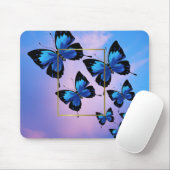 Pinkfarbene Wolken und blaue Schmetterlinge Maus P Mousepad (Mit Mouse)