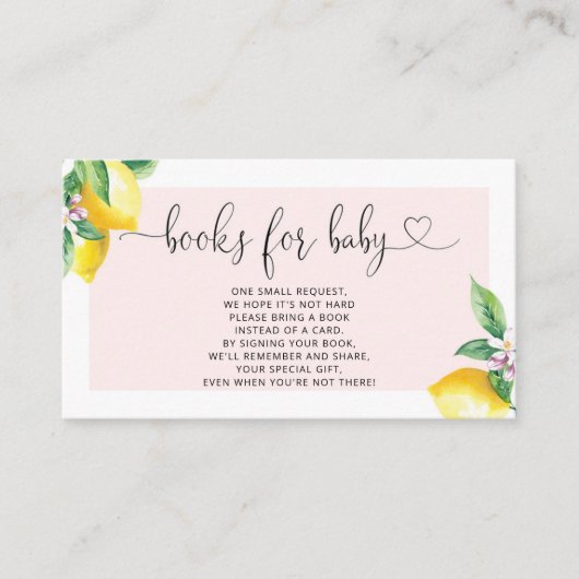 Pinkfarbene Zitronenbücher für Babytickets Begleitkarte (Vorderseite)