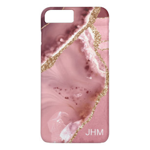 Pinkfarbener Achat-Gold-Glitter-Monogramm Case-Mate iPhone Hülle