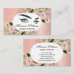Pinkfarbener Blumen Glitter Wimpern & Augenbrauen Visitenkarte