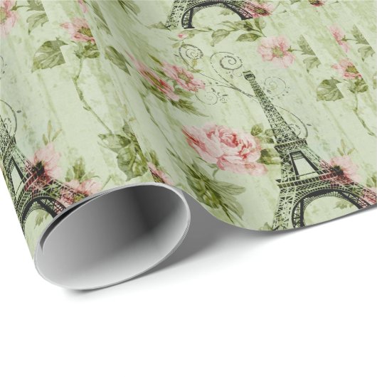 Pinkfarbener Eiffelturm mit zauberhaftem Frühling Geschenkpapier (Rolleneckpunkt)