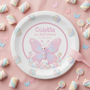 Pinkfarbener Erdbeer-Schmetterling Geburtstag Pappteller